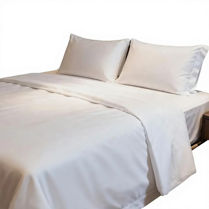 Hotel-Four-Piece-Bedding-Set-80-Count-Woven-Pure-Cotton-White-Heavyweight-Breathable-Duvet-Covers-Bed-Sheets-For-Guesthouse
