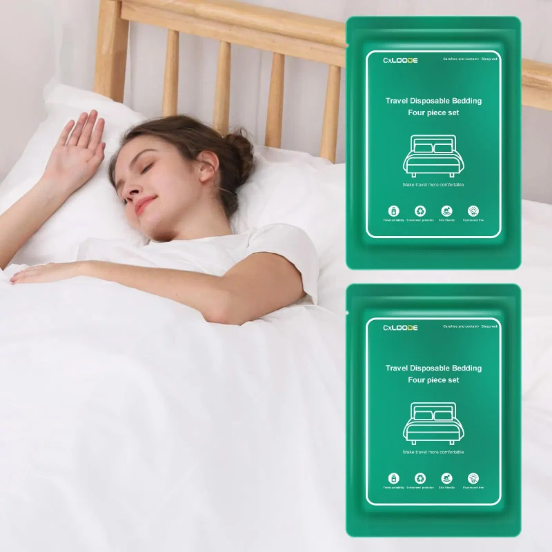 Hotel-Grade-Four-Piece-Disposable-Woven-Modern-Bed-Sheet-Pillowcase-Duvet-Cover-Set-Thickened-Portable-Travel-Comfortable