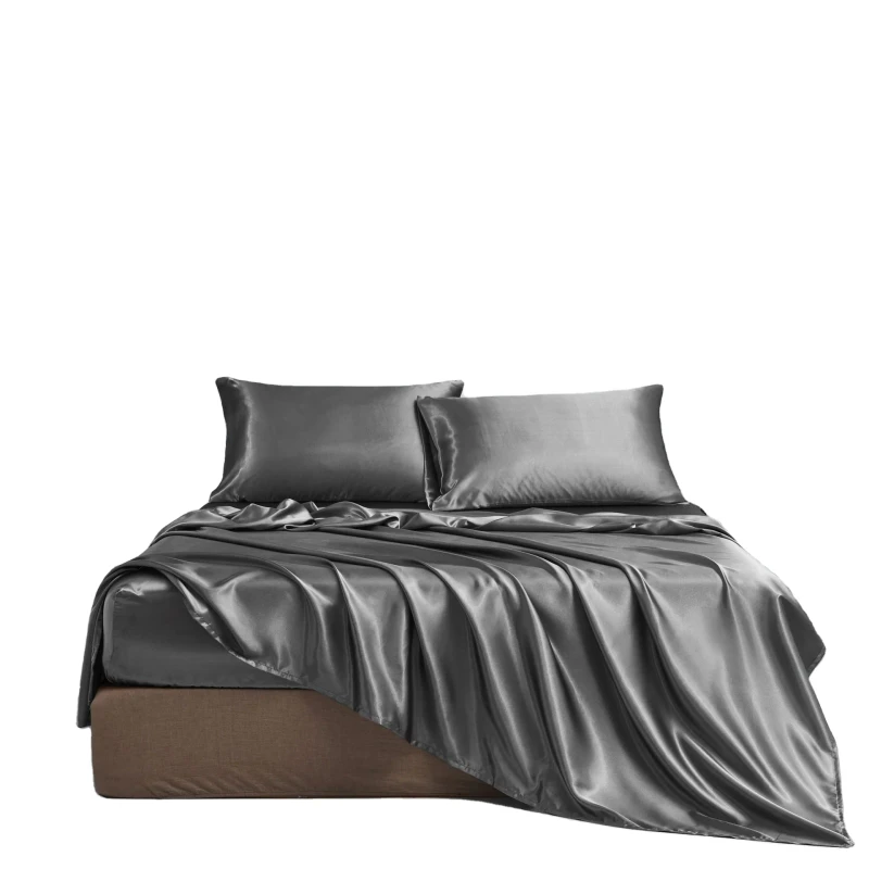 Hotel-Home-Satin-Silk-4-Pieces-Bedding-Linen-Set-Pillow-case-Sheet-Fitted-Sheet