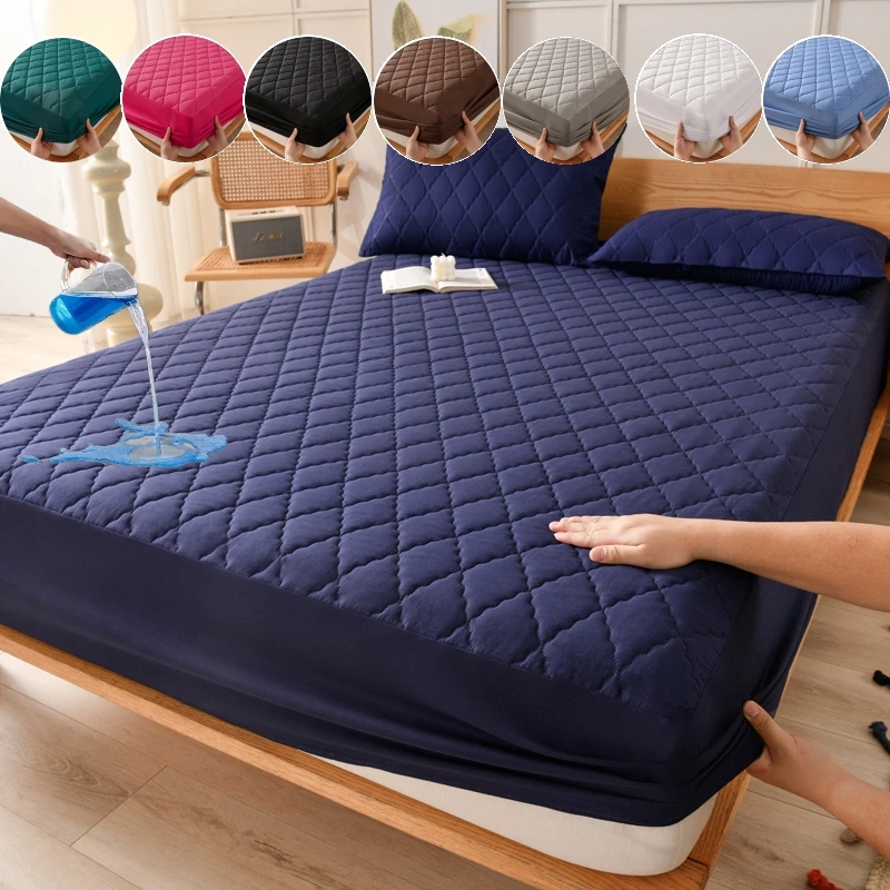 Hotel-Home-Use-Waterproof-Mattress-Protector-Bed-Cover-Anti-fouling-Fitted-Sheet-500TC-Plain-Color