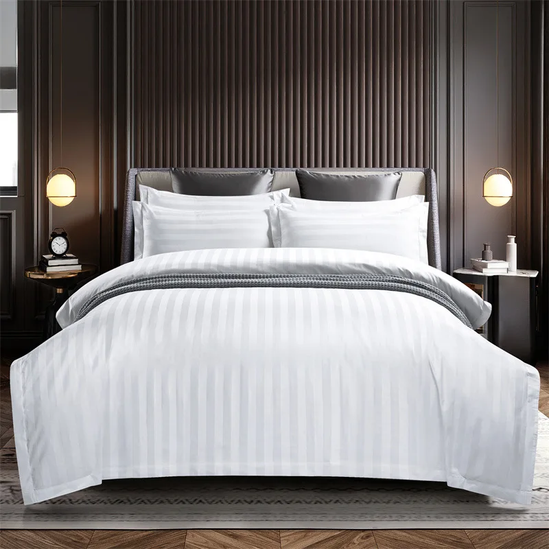 Hotel-Hospital-Fitted-Bed-Sheet-Set-3cm-Stripe-Cotton-Bedding-Set-Soft-Fabric-Like-Egyptian-Long-Staple-Cotton