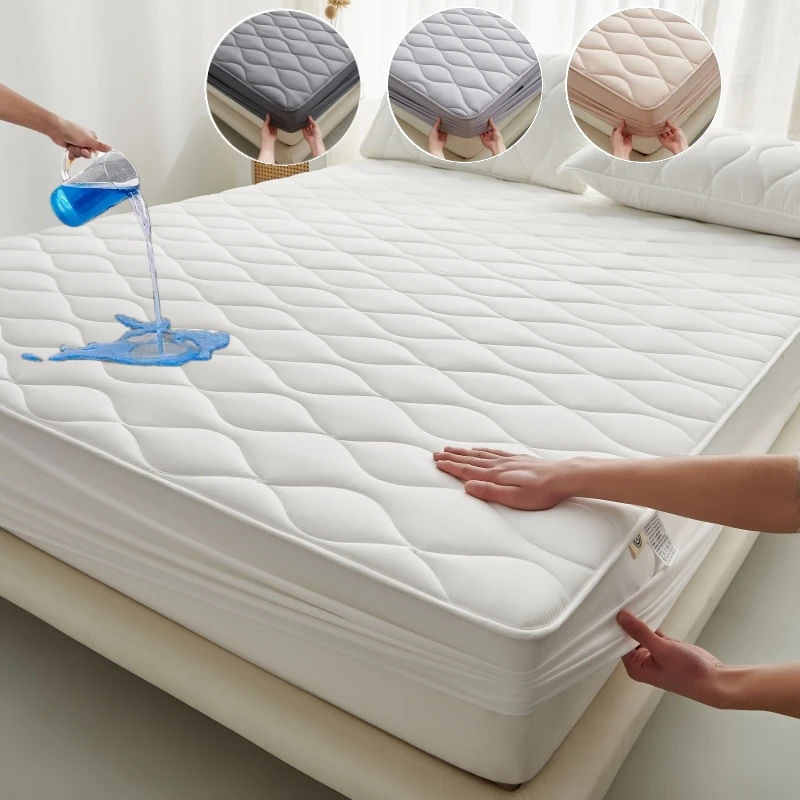 Hotel-Household-Plain-Color-Waterproof-Bed-Cover-Mattress-Protector-Bed-Sheet-Anti-Fouling-Waterproof-Bed-Cover