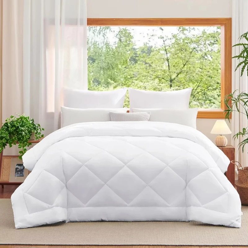 Hotel-Quality-White-Diamond-Stitch-Comforter-Set-7-Piece-All-Season-Ultra-Soft-Breathable-Bedding-with-Pillow-Shams