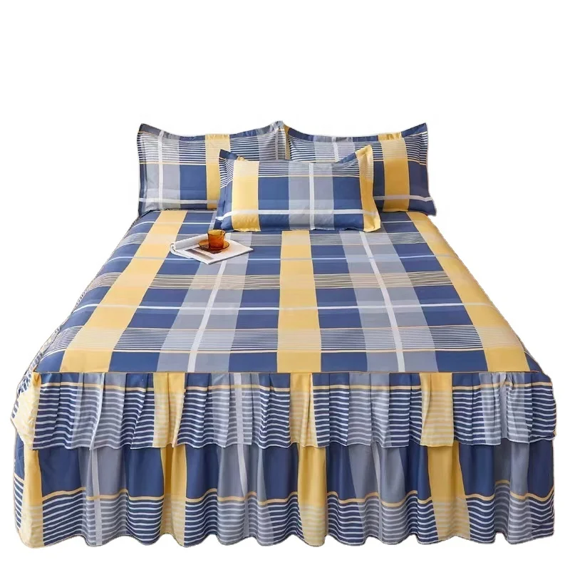 Hotel-Quality-White-Floral-Printed-Twin-Bed-Skirt-Polyester-Platform-Ruffled-with-Corner-Split-Bedroom-Use
