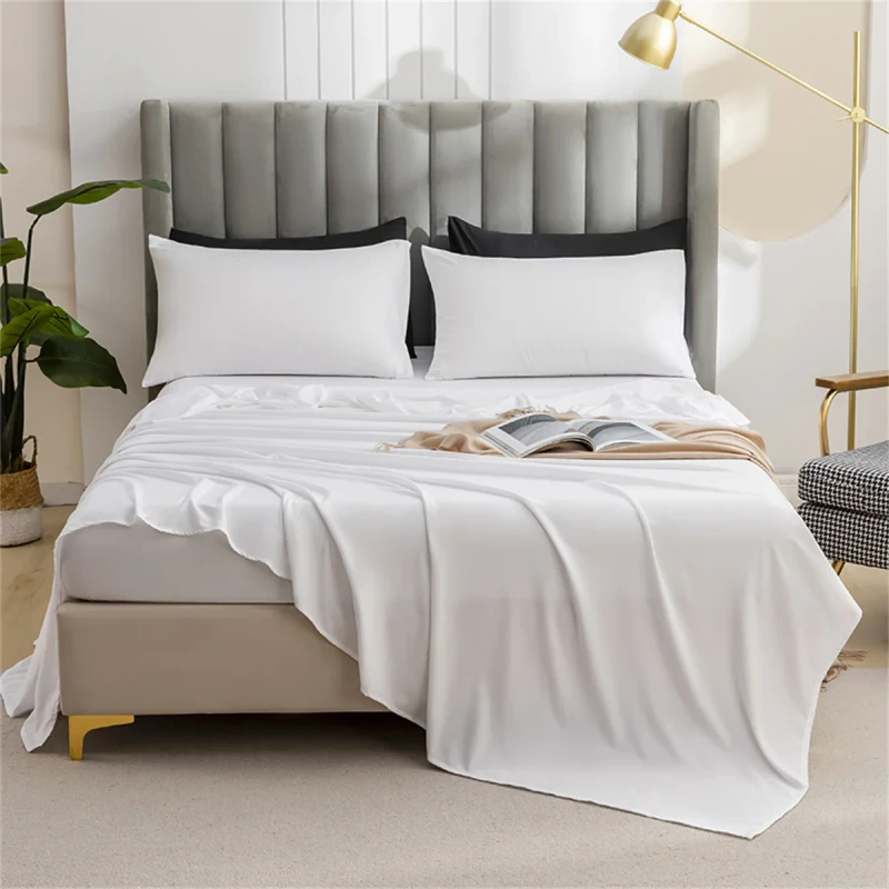 Hotel-Woven-Solid-Color-Brushed-Microfiber-100TC-Eco-Friendly-Flat-Sheet-Set-4-Piece-Fitted-Sheet-Elasticated-Bedding-Set