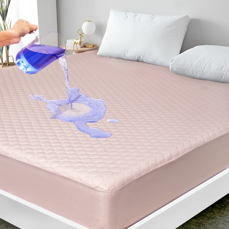 Household-Hotel-Anti-fouling-Waterproof-Mattress-Protector-Pink-Color-Waterproof-Bed-Cover