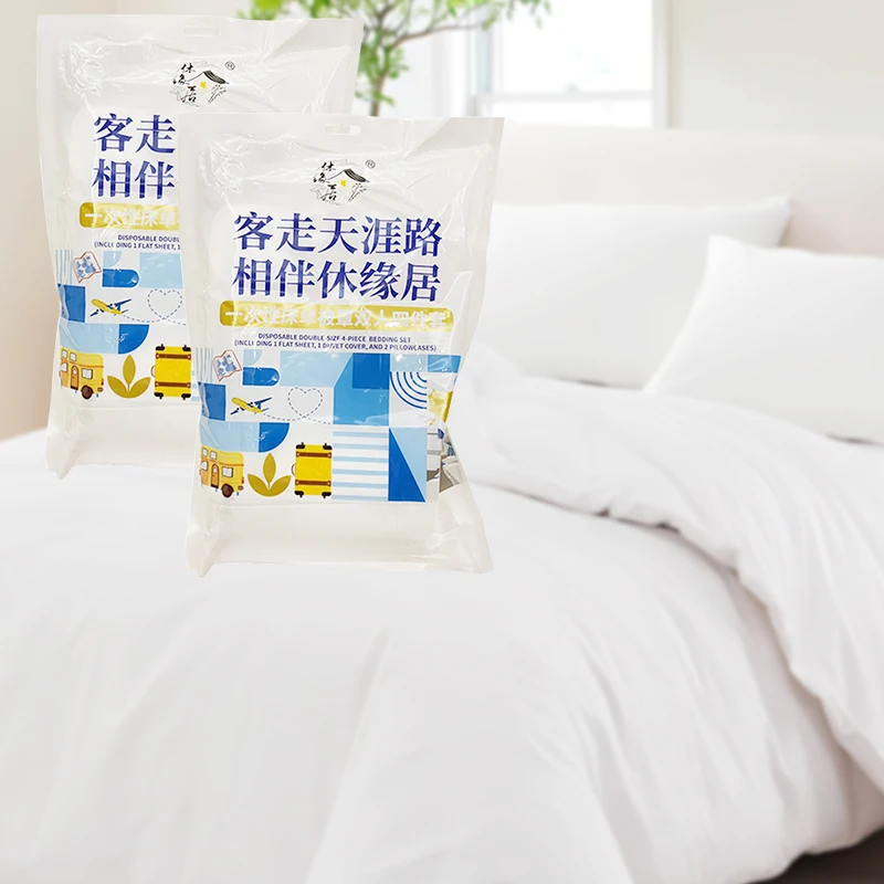 Hygienic-Disposable-4-Piece-Bed-Sheet-Set-Non-Woven-Portable-Bedding-Set