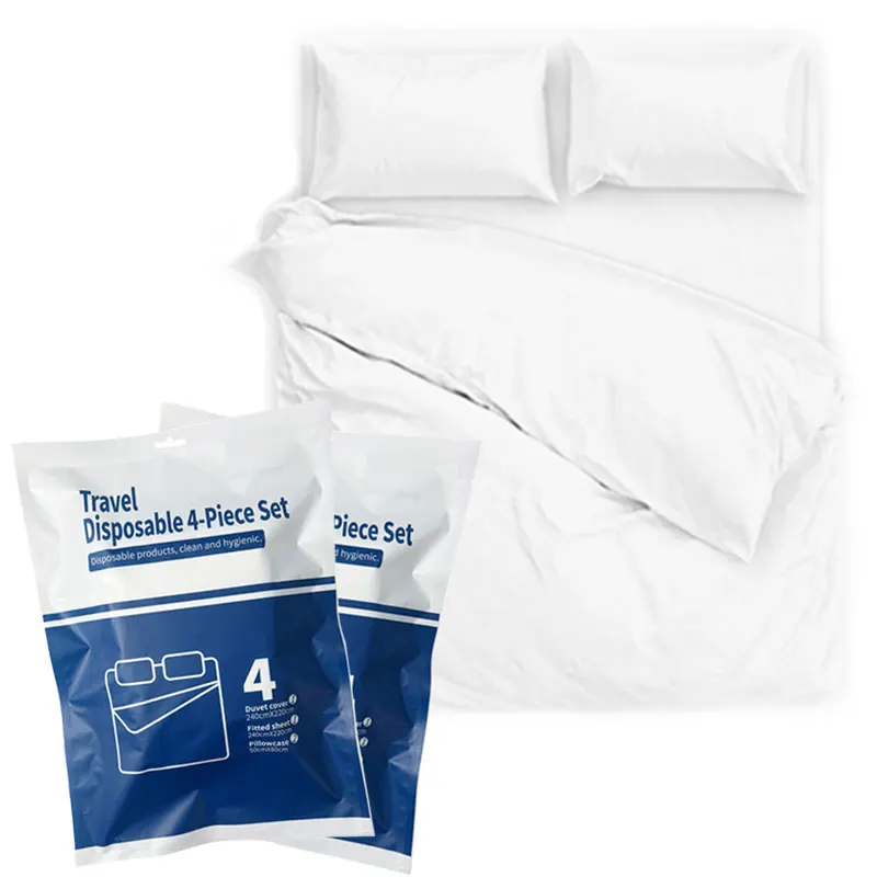 Hygienic-Portable-Bed-Sheet-Duvet-Cover-Pillowcase-Disposable-Non-Woven-4-Piece-Travel-Bed-Set-for-Business-Trip