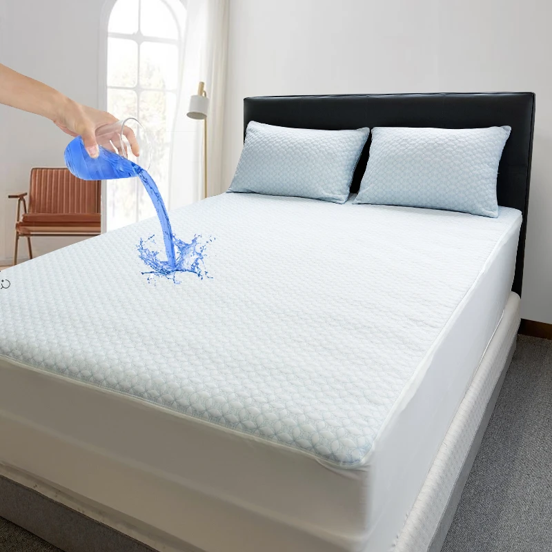 Hypoallergenic-Cooling-Bed-Mat-Waterproof-Mattress-Protector-Fitted-Sheet-400TC-Machine-Washable-Summer-Use