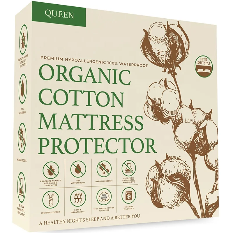 Hypoallergenic-Cooling-Mattress-Pad-Cover-100-Organic-Cotton-Waterproof-Mattress-Protector