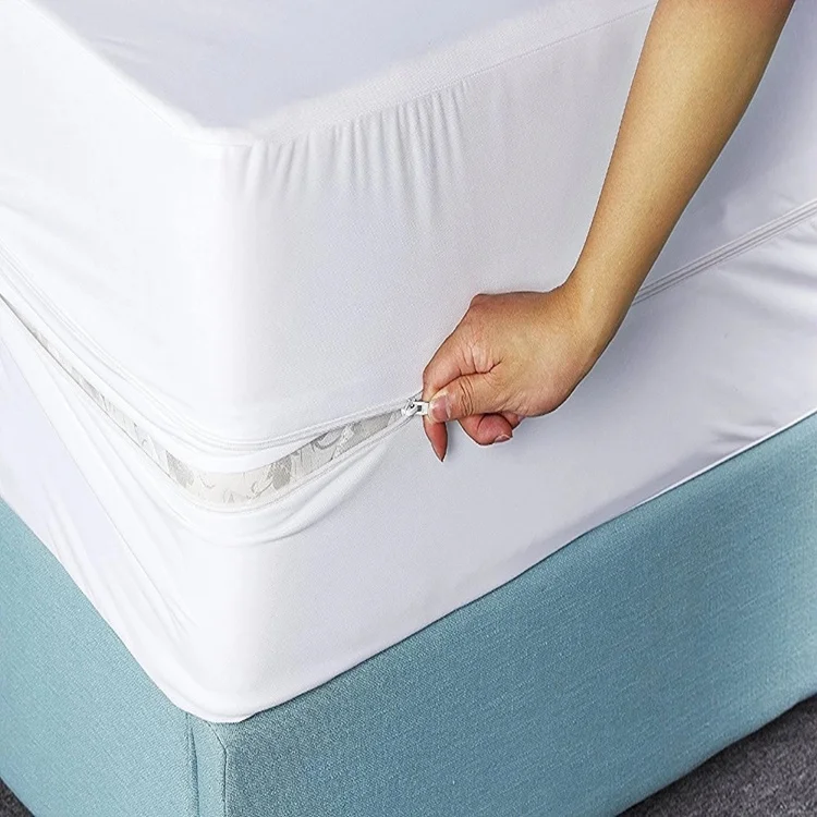 Hypoallergenic-Knitted-Cotton-Terry-Bed-Pad-Cover-Waterproof-Mattress-Protector-Bedsheet-Mattress-Cover-With-Zipper
