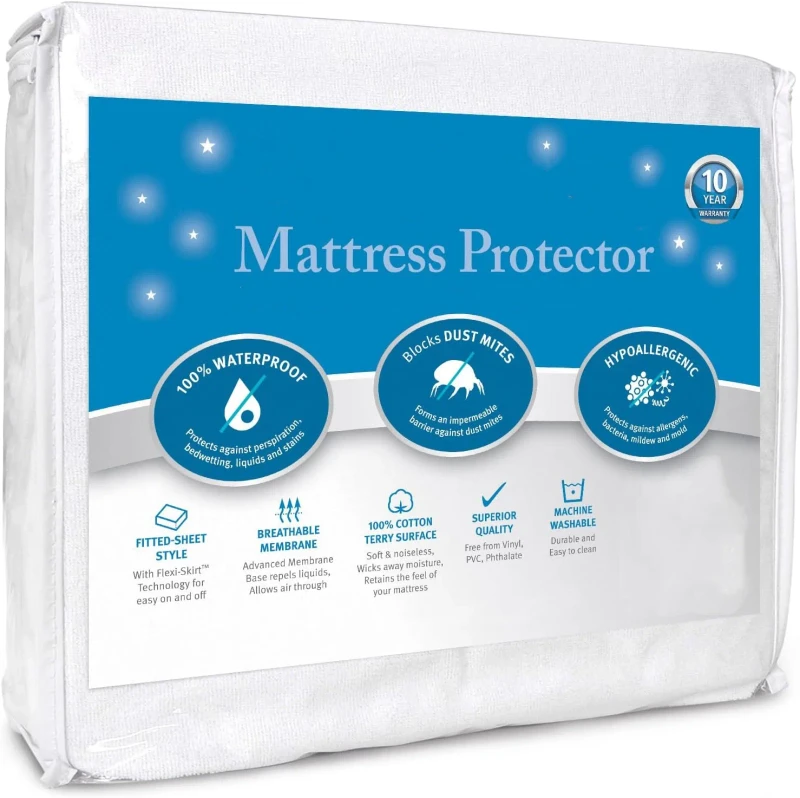 Hypoallergenic-Premium-Fitted-Bed-Cover-Cotton-Terry-Cover-100-Waterproof-Mattress-Protector
