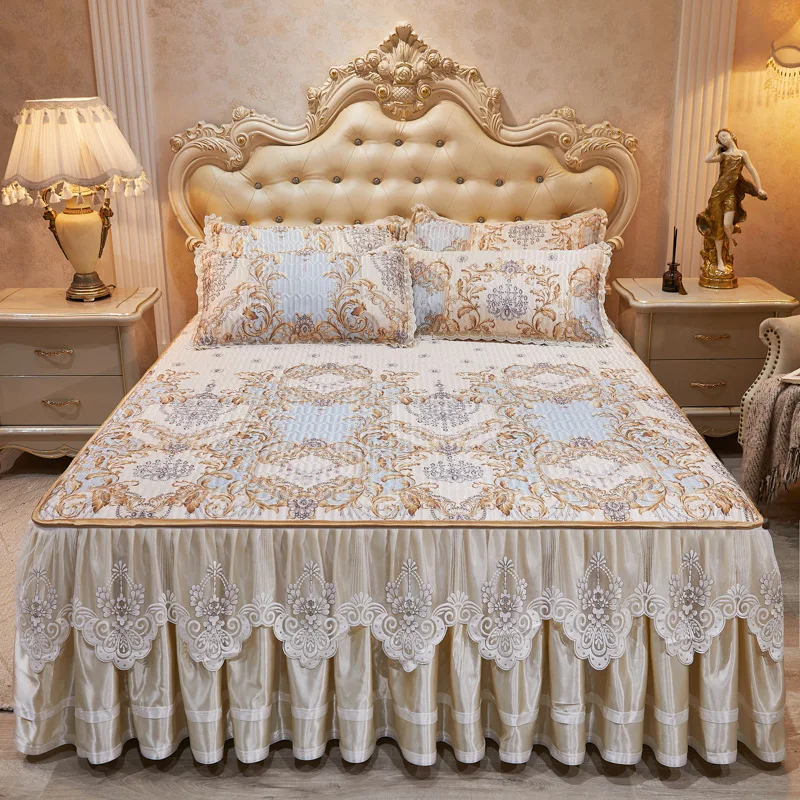 Ice-Silk-Cooling-Bed-Skirt-Set-3-Piece-Summer-Bed-Skirt-Mat-with-Pillowcases-Breathable-Washable