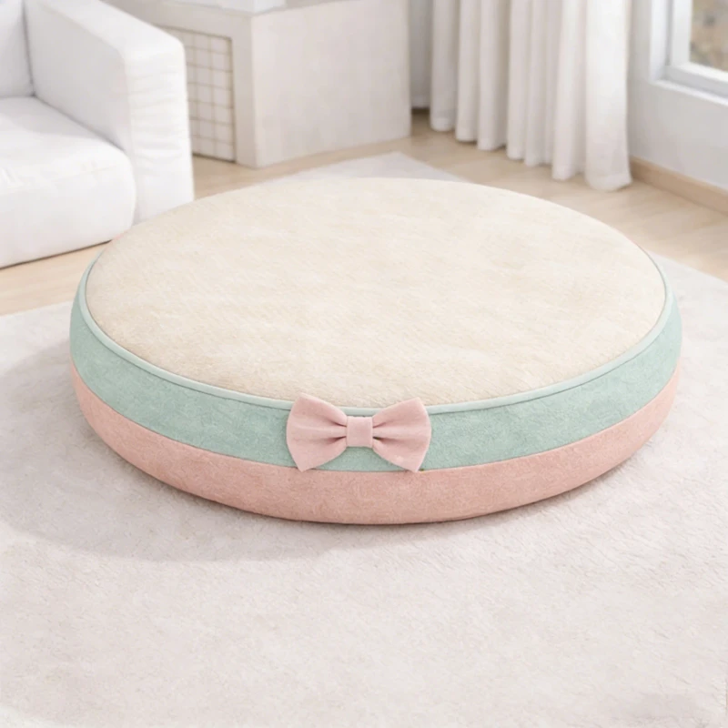 Indoor-Round-Linen-Cat-Dog-Bed-Removable-Washable-All-Seasons-Cartoon-Pattern-Portable-Pet-Mattress