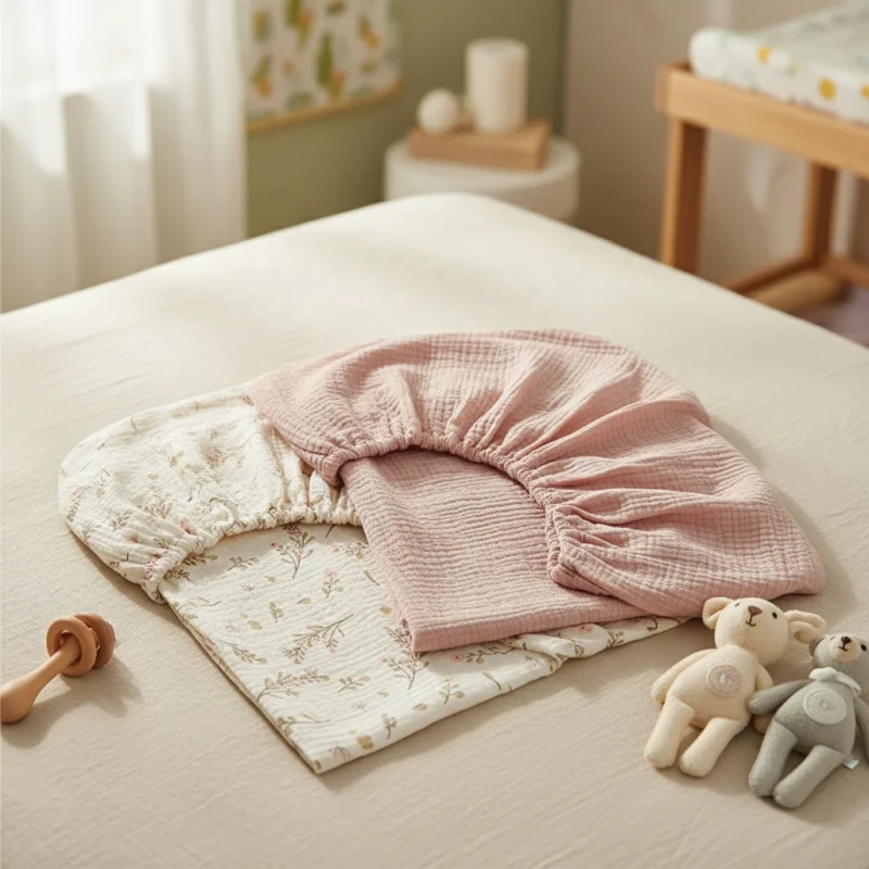 Infant-Nursery-Bedding-Baby-Ruffled-Crib-Bed-Cover-Flatand-Bassinet-Mattress-Cover-Ruffled-Cotton-Gauze-Cartoon-Bed-Cover