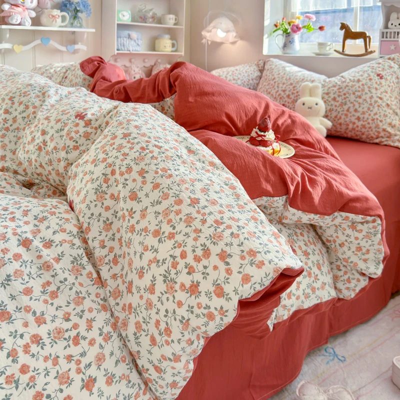 Ins-Double-Layer-Gauze-Bed-Four-Piece-Set-Children-Cartoon-Bedding-Dormitory-Bed-Sheet-Three-Piece-Duvet-Cover-Set