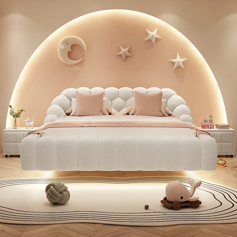 Italian-Modern-Unique-Design-Bubble-Bed-High-Density-Foam-Soft-Bed-Bedroom-Furniture-Teddy-Velvet-Fabric-Upholstered-Bed