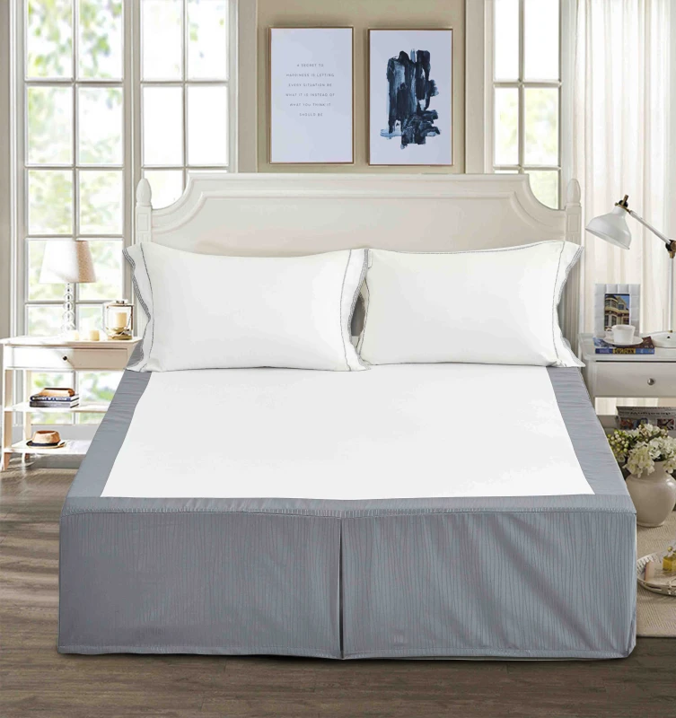 Jacquard-Hotel-Bed-Skirt-with-Ruffle-and-Elastic-100-Polyester-Customizable-Logo