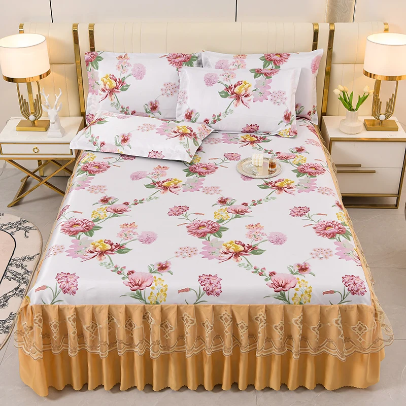 Jacquard-Ice-Silk-Sleeping-Mat-Set-of-Three-Bed-Skirt-Polyester-Bed-Skirts-and-Bed-Cover-Set-for-Summer-3PCS