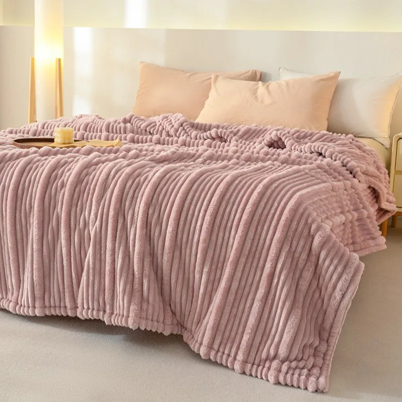 Jacquard-Nap-Raschel-Blanket-Solid-Color-Anti-Static-Modern-100-Polyester-Mother-Child-Design-Winter-Machine-Washable-Office
