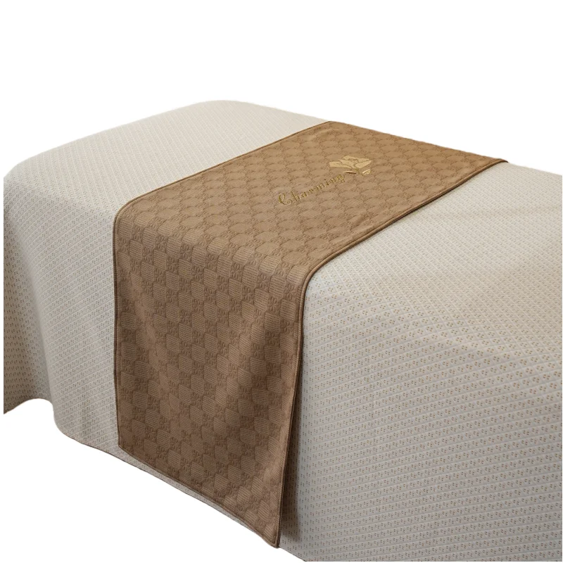 Khaki-Modern-Embroidered-Polyester-Decorative-Bed-Runner-for-Hotels-Beauty-Salons-Customized-Logo-Eco-Friendly-Bed-Scarf-Bed-End