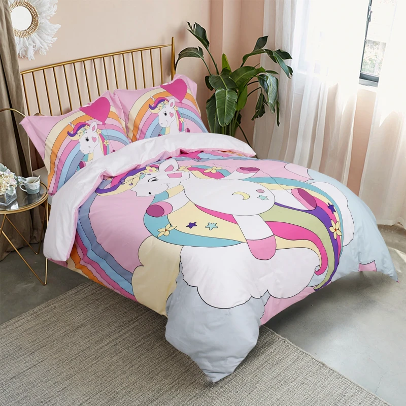 Kid-Unicorn-Cartoon-Bedding-Set-100-Cotton-Custom-Four-Pcs-Set