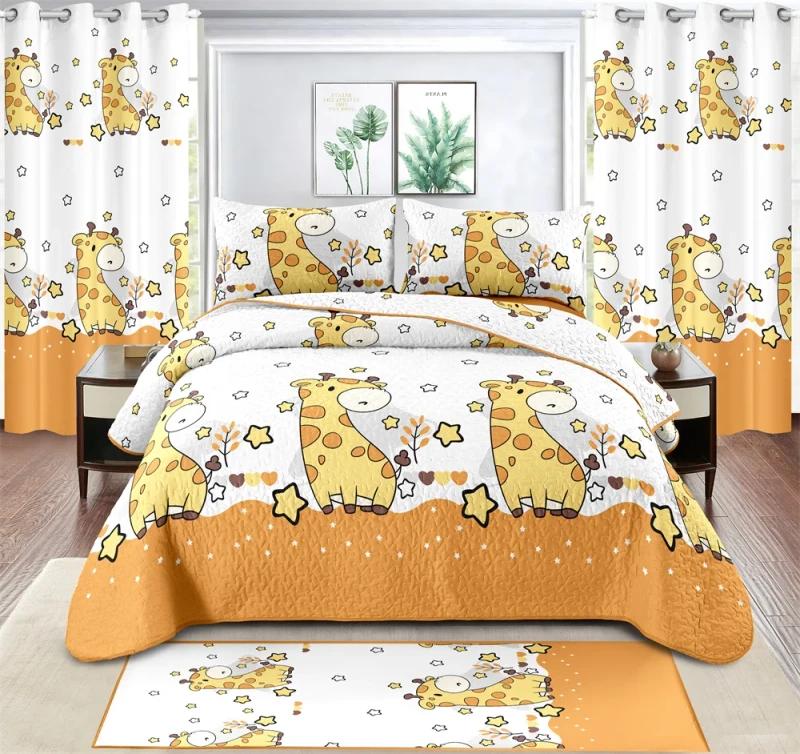 Kids-7pcs-Quilt-Bedspread-Set-with-Fitted-Sheet-Carpet-Curtains-Twin-Size-Animal-Patterns-Soft-Childrens-Bed-Bedding-Set