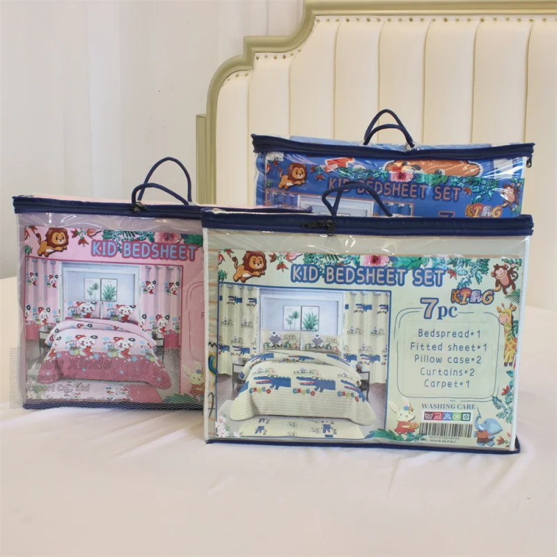 Kids-Bedding-Set-7-Pieces-Bedsheet-Set-Quilt-Bedspread-Fitted-Sheet-with-Curtains