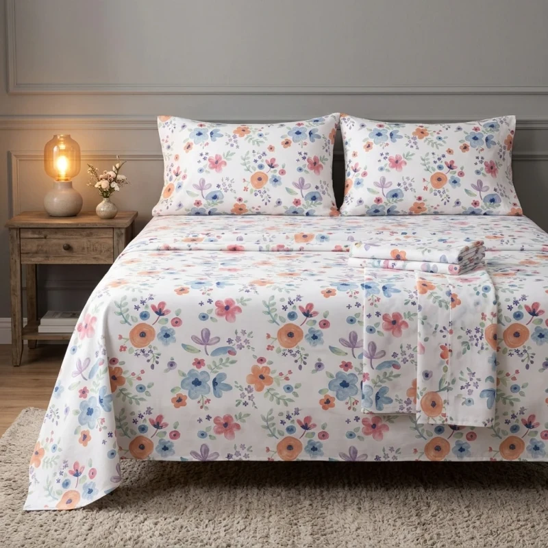 Kids-Plant-Floral-Watercolor-Print-3-Piece-Twin-Sheet-Set-100-Microfiber-Super-Soft