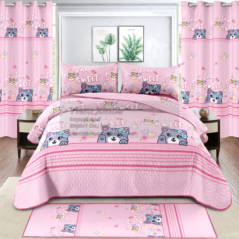 Kids-Quilt-Bedding-Set-Microfiber-Fabric-Non-Toxic-European-Style-Printed-Design-7Pcs-200TC-Thread-Count-Cotton-Filling