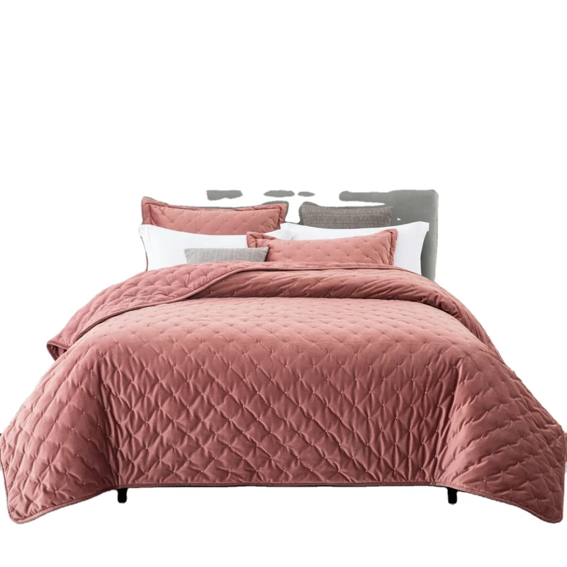 King-Queen-Size-Quilting-Velvet-Bedspread-Set-Dot-Embroidery