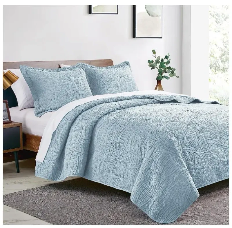King-Quilt-Bedding-Set-Bedspread-2-Pillow-Shams-300tc-Modern-Style-All-Season-Wedding-Seven-piece-Kit-Oko-Tex-Certified
