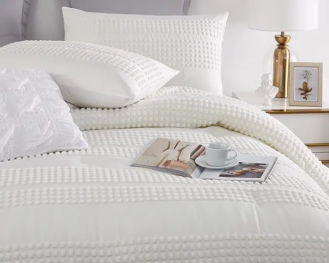King-Size-Comforter-Set-White-Boho-Tufted-Lightweight-Bedding-Set-3PCS-Soft-Jacquard-with-2-Pillow-Cases
