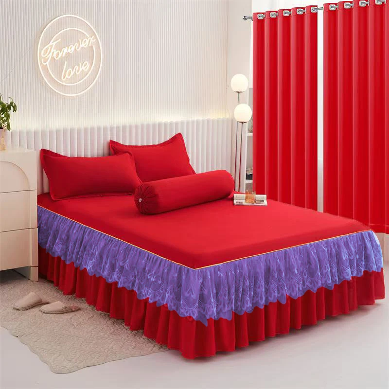 King-Size-Plain-Color-6pcs-Bedskirt-Set-With-Curtains-Bed-Skirt-With-Lace-Set-for-All-Season-Sheet-Set-Ready-to-Ship