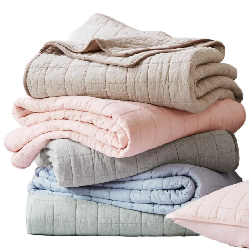 King-Size-Quilt-Set-Cotton-Blend-Bedspread-Box-Stitched-Design-2-Pillows-1-Sham-Customized-Colors