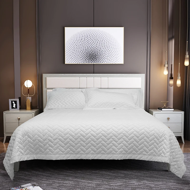 King-Size-Quilted-Waffle-Bamboo-Bedspread-Set-Embroidery-Home-Use-Bedding