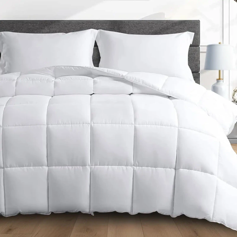 King-Size-White-Comforter-92x104-Fluffier-Than-Regular-Weighted-Blanket-Waterproof-Knitted-for-Home-Airplane-Hospital-Hotel-Use