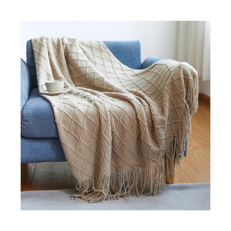 Knit-100-Acrylic-Textured-Solid-Fringe-Home-Chair-Sofa-Couch-Bed-Decor-Throw-Blankets