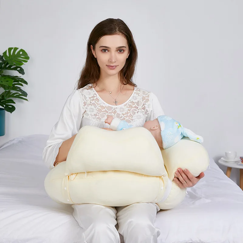 Knitted-Cotton-U-shaped-Maternity-Breastfeeding-Pillow-Body-Support-Relieves-Hand-Fatigue-for-Pregnant-Postpartum-Multi-color