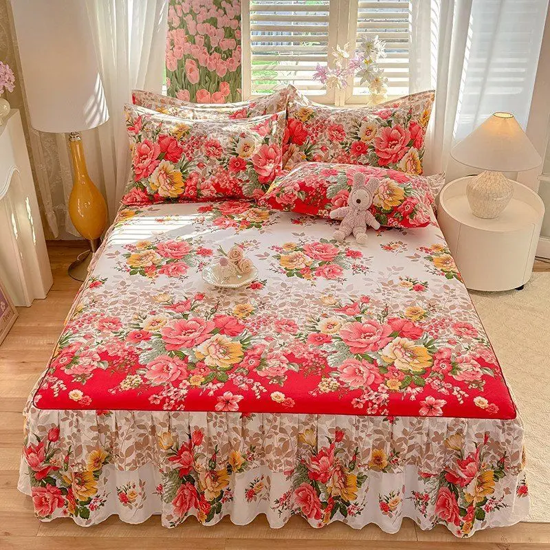 Korean-Princess-Style-Double-Layer-Ruffled-Bed-Skirt-Soft-Brushed-Queen-Bedspread-with-Non-Slip-for-Bedroom