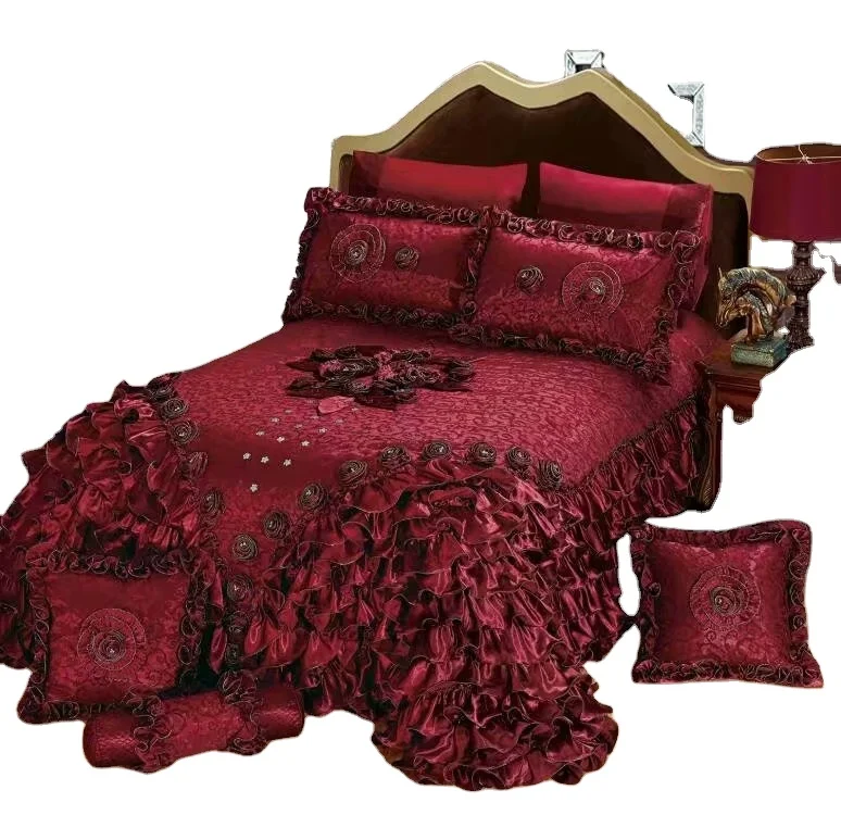 Korean-Style-Elegant-3PCS-Wedding-Lace-for-Home-Use-Champagne-Beige-400TC-Pure-Cotton-Jacquard-Bed-Cover-Sets