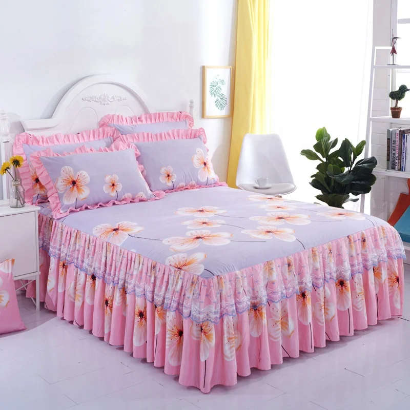 Korean-Style-Microfiber-Flower-3D-Printed-Bed-Sheet-Dust-Proof-Protective-Bed-Skirt