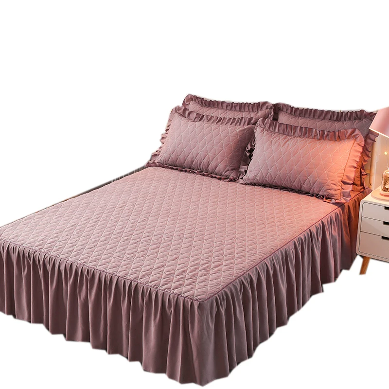 Korean-Style-Soft-Washed-4-Pieces-Comfoeter-Embroidered-3D-Lace-Luxury-Wedding-Bed-Skirt