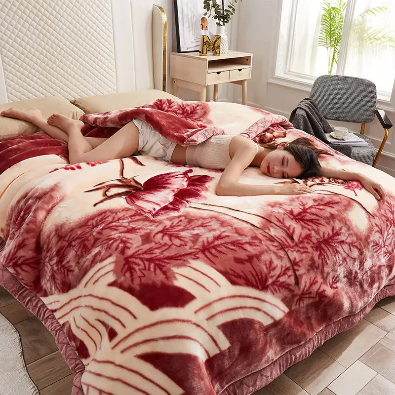 Korean-Style-Winter-Flower-Blankets-Embossed-Bed-Blanket-for-Winter-Autumn-Eco-friendly-Double-Layers-Thicken-Raschel-Blanket