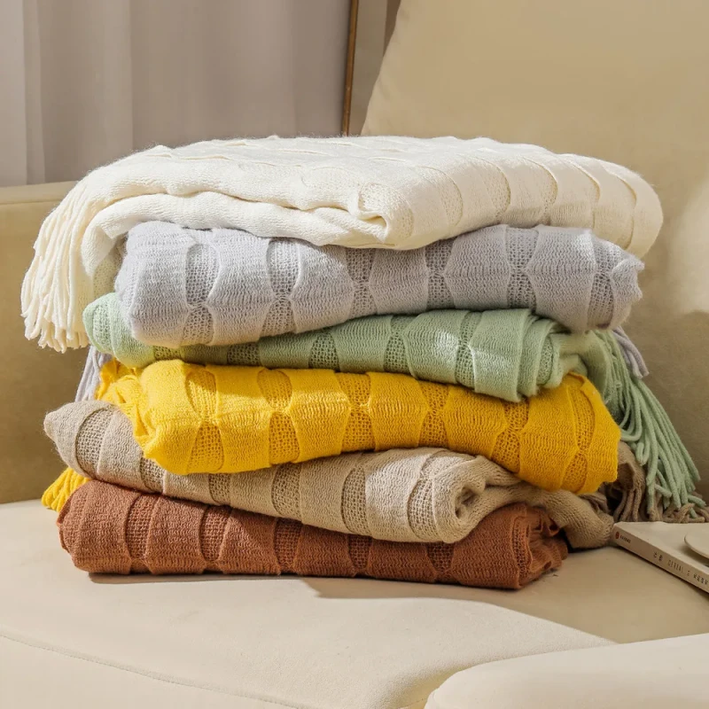 Korean-Throws-Blanket-Solid-Color-Hotel-Soft-Knitted-Blanket-with-Tassels