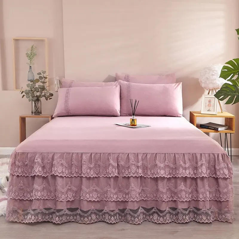 Lace-300tc-Embroidered-Plant-Pattern-Bed-Skirt-Bedroom-Bed-Heads-up-Hotel-Household-Bed-Sheets-Three-Piece-Set-Modern-Style