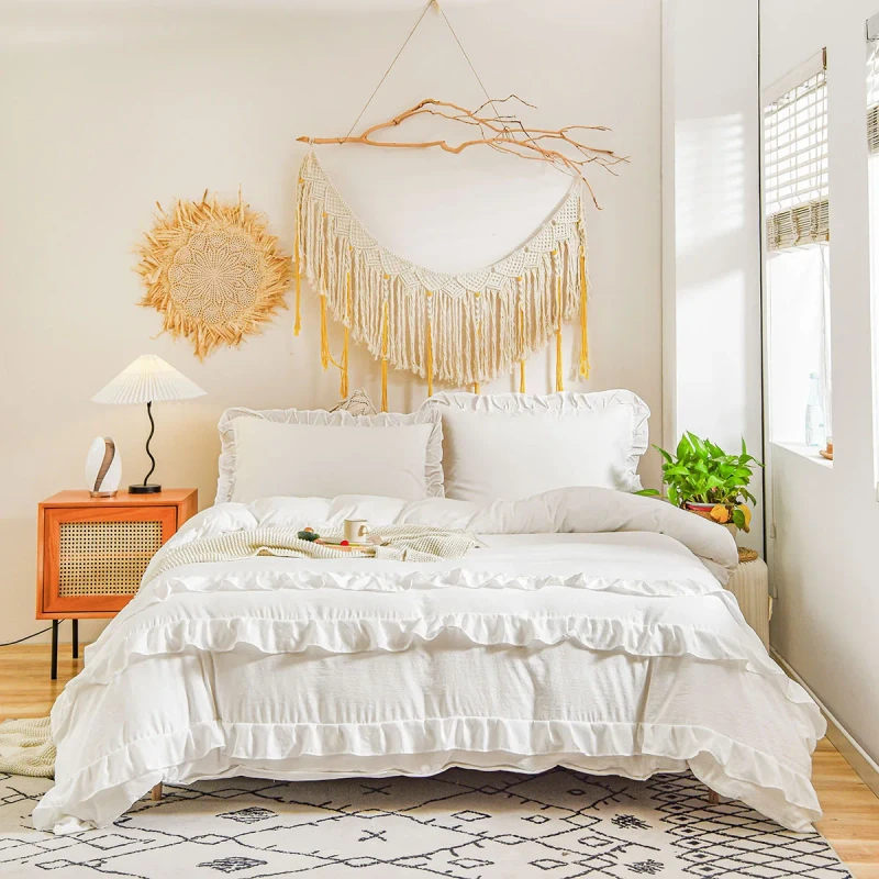 Lace-Polyester-Duvet-Cover-Set-Girl-White-Bedding-3-Piece-Queen-with-Pillowcase