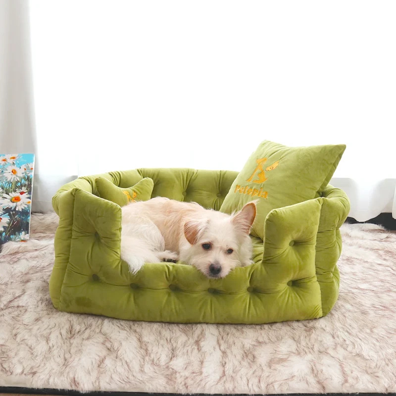 Large-Custom-Cat-Bed-Luxury-Green-Circle-Design-Foam-Linen-Washable-Nest-for-Winter-Pets-Dogs-Rubber-Bentonite-Faux-Fur