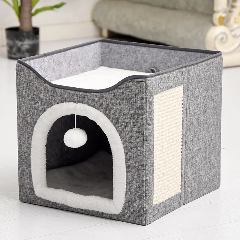 Large-Fully-Closed-Linen-Cat-Nest-Easy-Clean-Detachable-Washable-Double-Layer-Winter-Warm-Feature-Four-Season-Universal-Solid