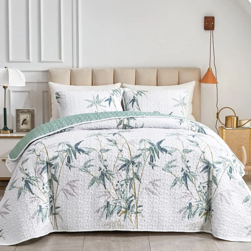 Leaves-Pattern-Reversible-Bedspread-Coverlet-Set-Soft-Microfiber-Quilt-Set-3-Pieces-Bed-Cover-for-All-Season
